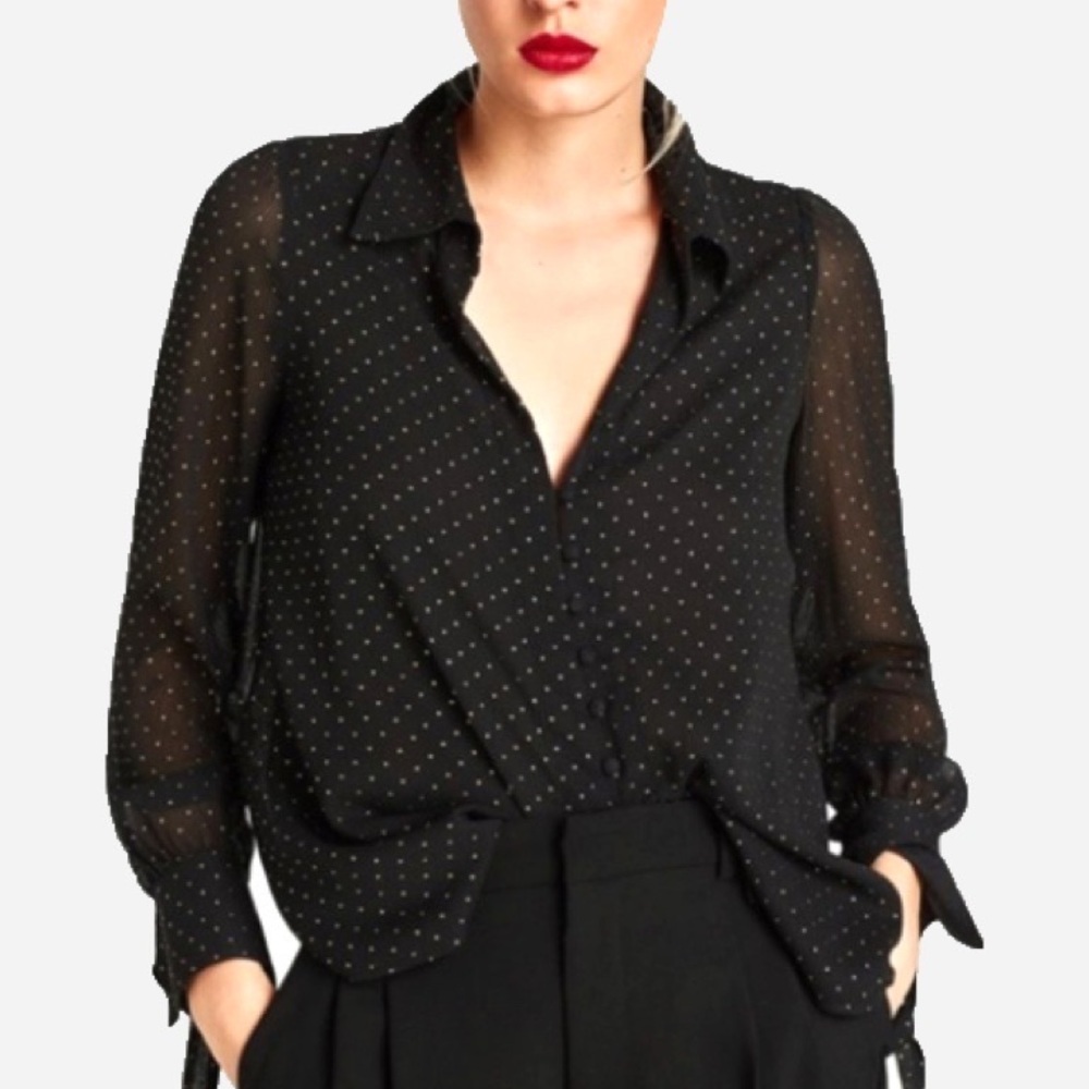 🌸New🌸 Zara Black Long Sleeve Shirt Top Dots S